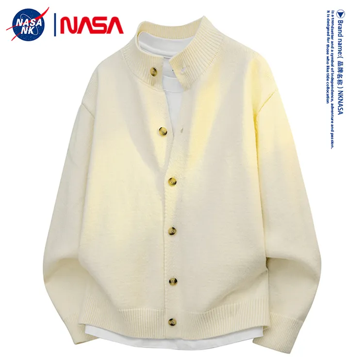 NASA联名慵懒风开衫毛衣男女同款秋冬季新款韩版宽松纯色针织外套