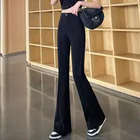 2025秋季新款黑色显瘦休闲微喇高腰垂感修身长裤0509