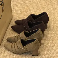 晚睡兰·内增高10cm尖头百搭气质秋冬玛丽珍鞋女绒面韩版软底单鞋