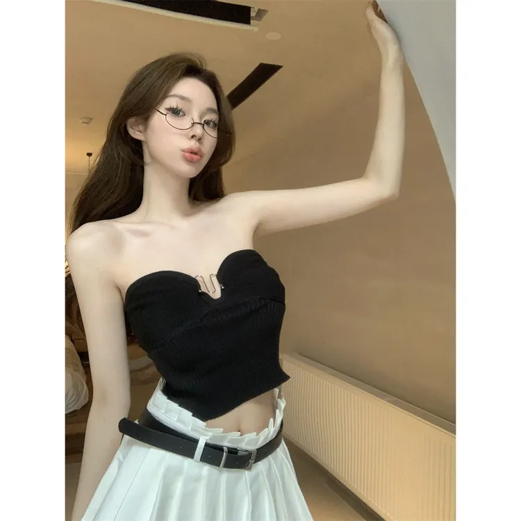 洋气辣妹抹胸短款吊带背心女夏季新性感高腰修身时髦美背无袖上衣