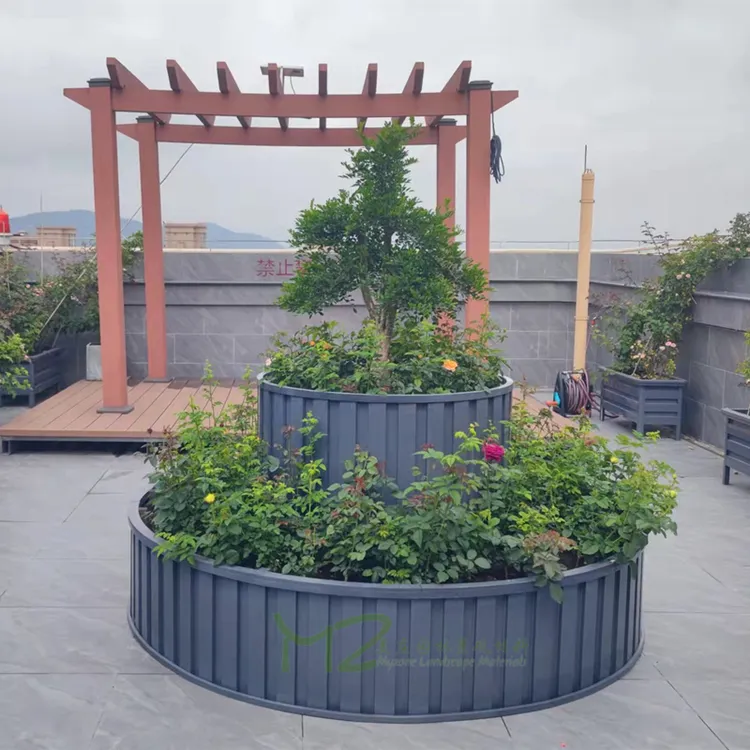 仿木纹铝合金圆形花箱定制绿植大花卉种植箱户外特大号种树专用箱