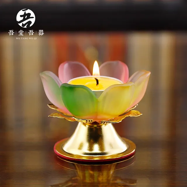 琉璃莲花灯座佛具摆件家用酥油蜡烛台座烛台佛前供佛灯酥油灯灯盏