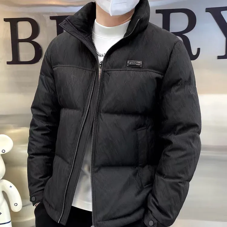 6R131563男士立领暗纹提花冬季加厚保暖，90白鸭绒外套时尚休闲