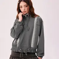 H003【金拐子专属】CHUU蕾丝拼接系带设计字母刺绣宽松外套-F