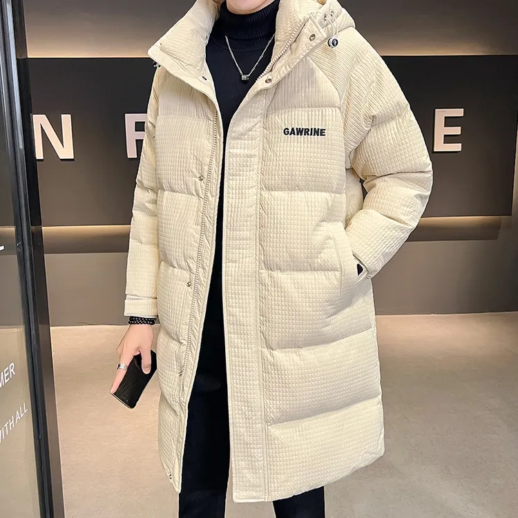 考蒂玻帕冬季加厚华夫格男羽绒服中长款新款休闲帅气廓形连帽外套