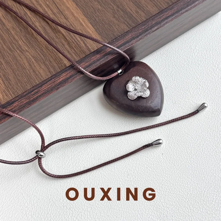 非金属棉绳项链 [木韵银花]黑色气质时尚简约可调节毛衣链