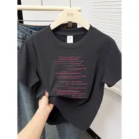 韩版复古字母印花大码正肩短袖t恤女夏季新款小个子休闲百搭上衣