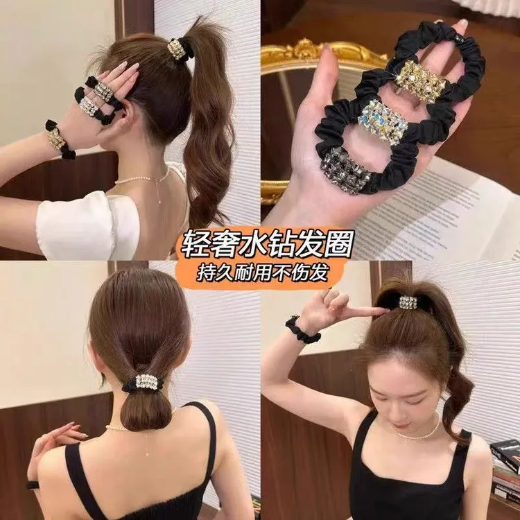 新款时尚水晶发绳甜美气质小肠发圈高级头绳温柔风皮筋扎马尾