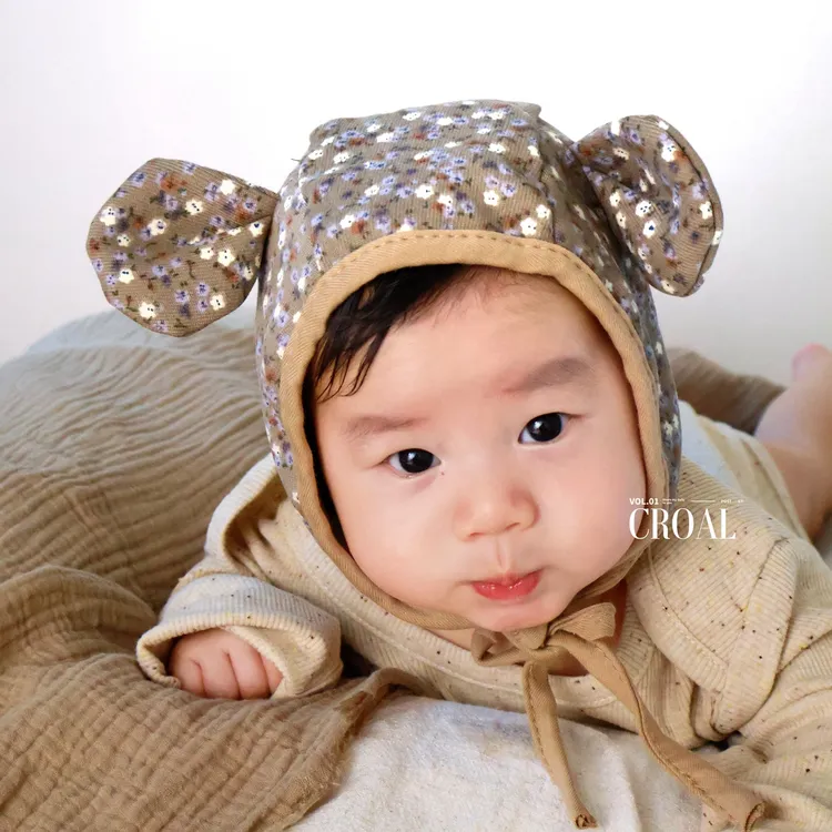 婴幼儿帽子春秋冬女宝宝复古碎花护耳帽保暖护头囟门小月龄宫廷帽