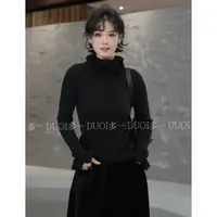 多一“森系打底”2025秋季气质双层荷叶花边半高领木耳花边袖T恤