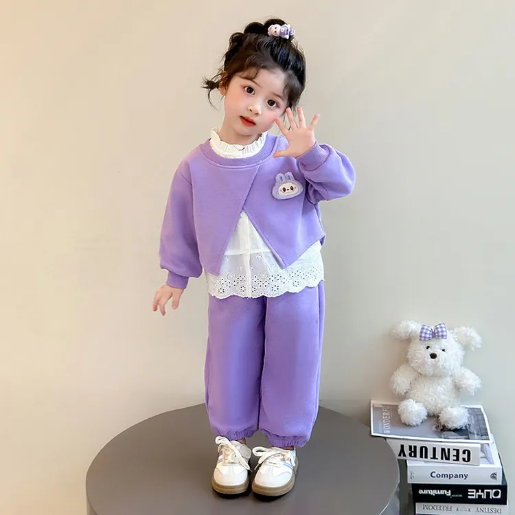 女童秋装套装2025新款洋气儿童假两件卫衣春秋女宝宝运动裤两件套