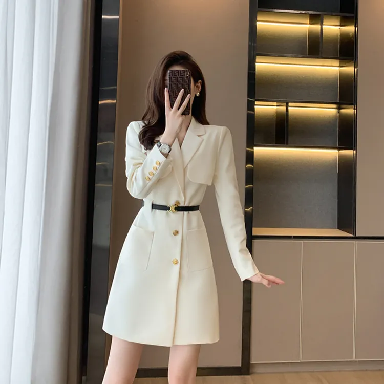 优雅西装连衣裙女经典双排扣设计连衣裙显瘦气质小个子时尚西服裙