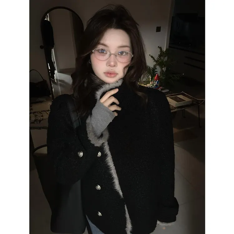 MARIE.COCO韩系设计感拼接立领短款夹克秋冬季休闲通勤宽松外套女