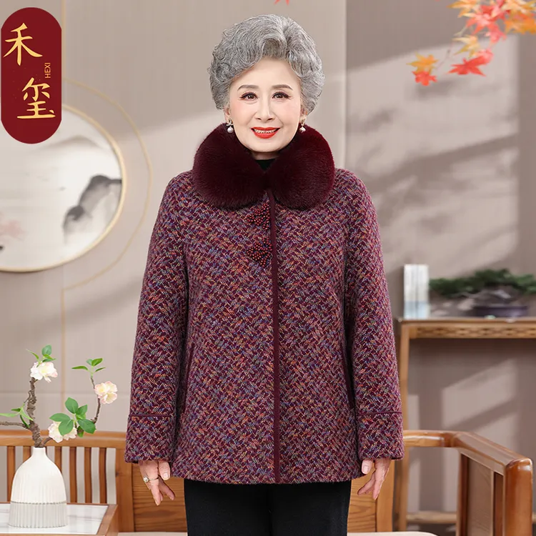 妈妈款中长款加厚外套中老年冬装女奶奶秋冬季大衣老太太保暖棉袄