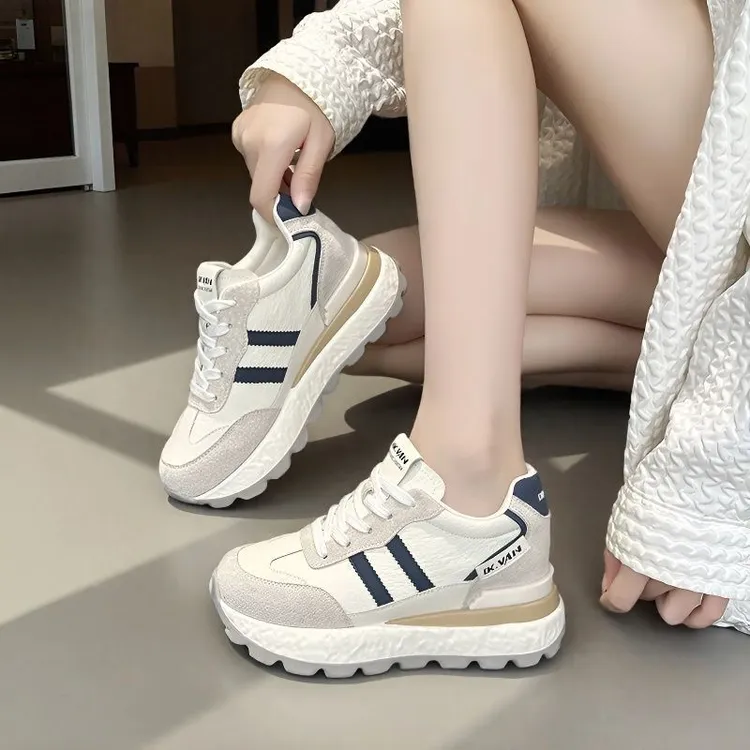 7CM小个子女鞋增高厚底运动鞋秋冬百搭女士休闲鞋真皮网红阿甘鞋