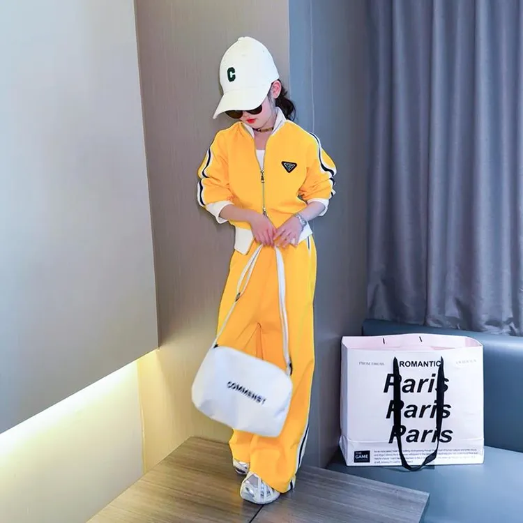 女童春装运动套装2025新款时尚儿童休闲大童开衫外套阔腿裤两件套
