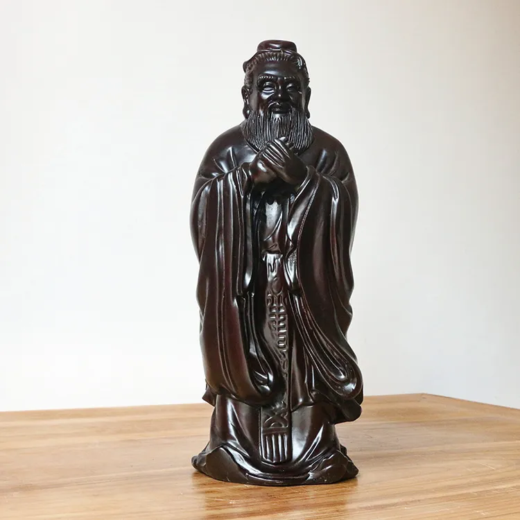 黑檀实木质雕刻孔子万世师表孔夫子圣人像家居装饰教师节礼物摆件