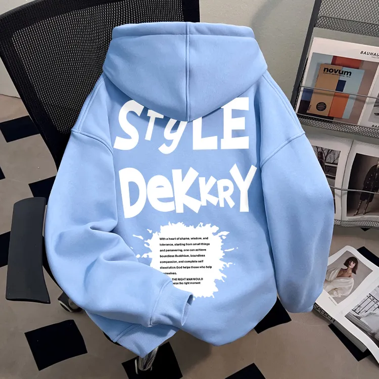 Dekkry潮牌个性字母印花高级感加绒秋冬季连帽卫衣男女款加绒上衣