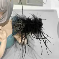 【小魏总珠宝】鸵鸟毛黑金玫瑰侧夹-8cm