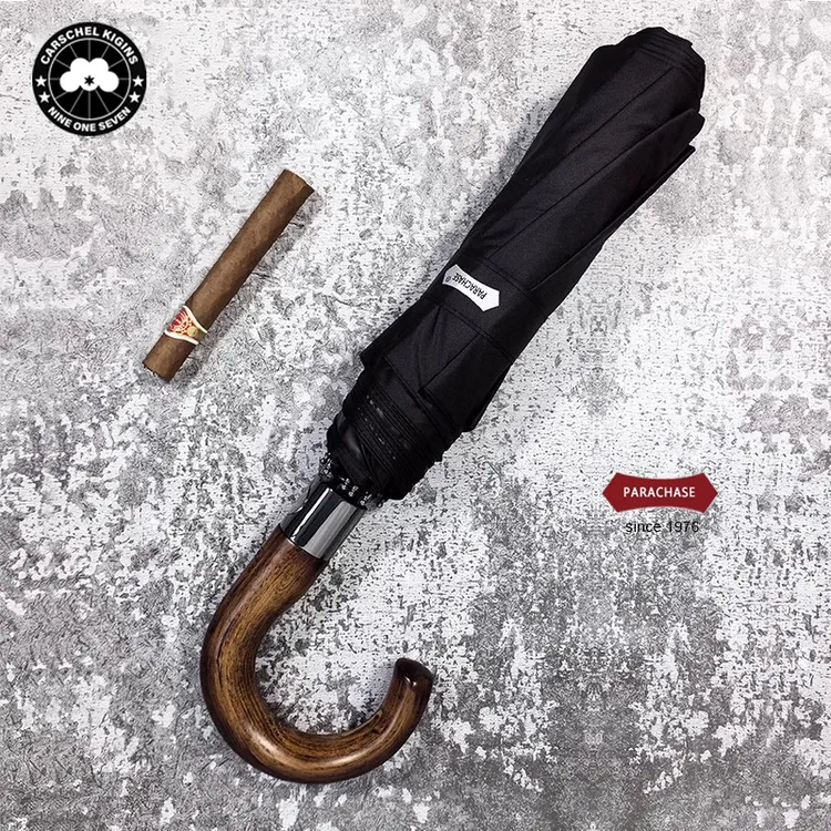 CARSCHEL KIGINS加鹅加固122厘米自动男士雨伞木弯钩折叠黑胶防晒