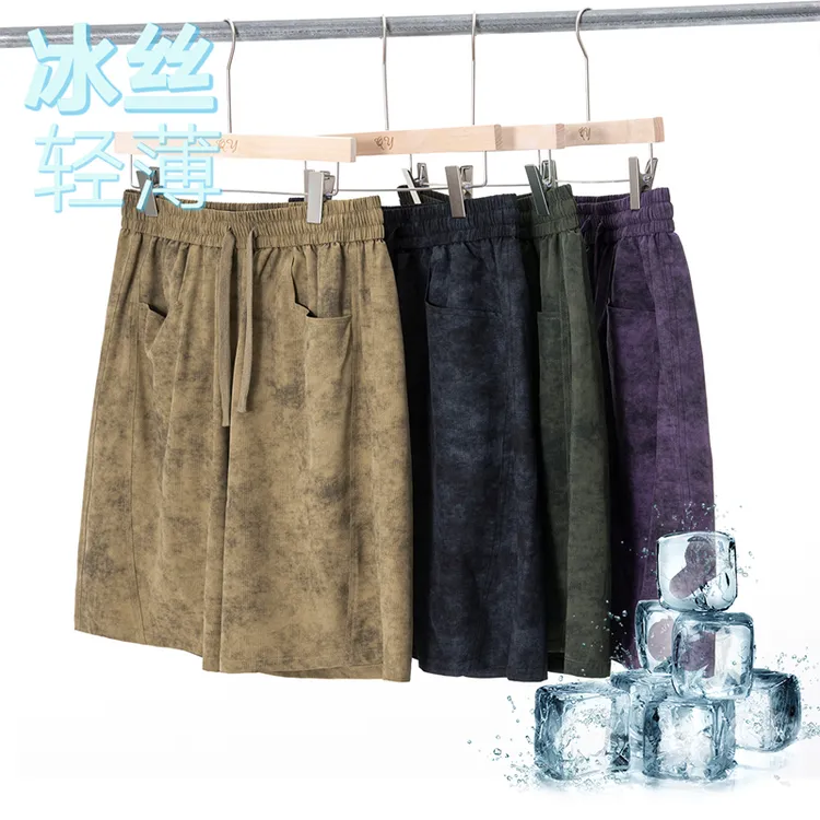 微弹薄款夏季常规款免烫休闲短裤裤子复古潮流水洗印花休闲裤