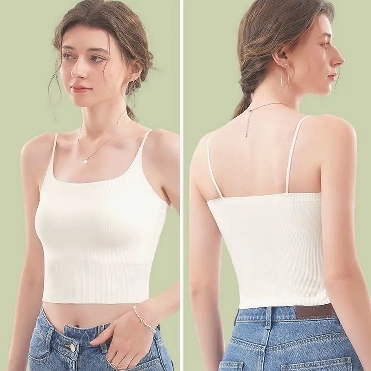 2024春夏新款无痕美背吊带背心女带胸垫一体内衣打底柔软外穿上衣