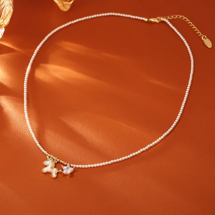铜合金仿珍珠项链 追梦小鹿轻奢高级感可爱时尚百搭珠珠锁骨链