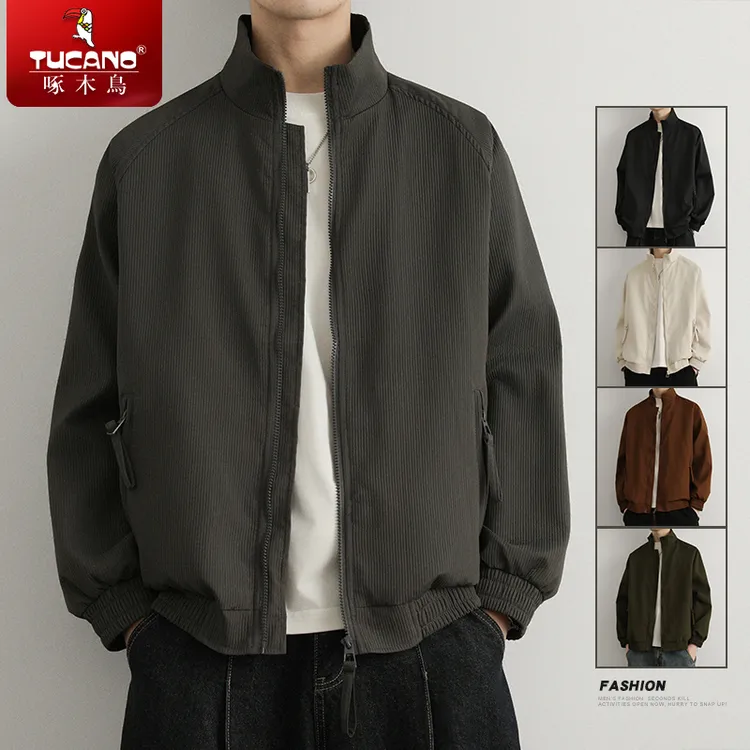 啄木鸟春秋款立领夹克男士潮牌简约百搭休闲纯色外套男款2026新款