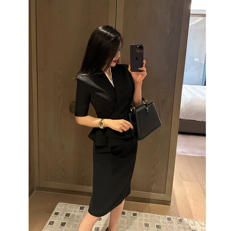 高级感OL夏季五分袖西装套装显瘦西服职业装半身裙时尚两件套女