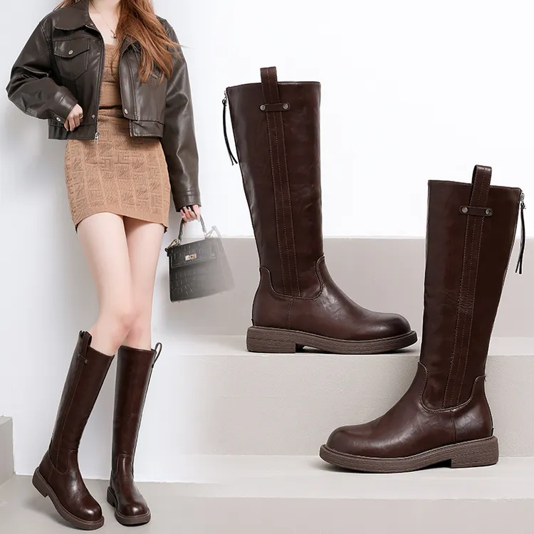 时装靴平底无增高长筒靴厚底高筒靴时尚百搭