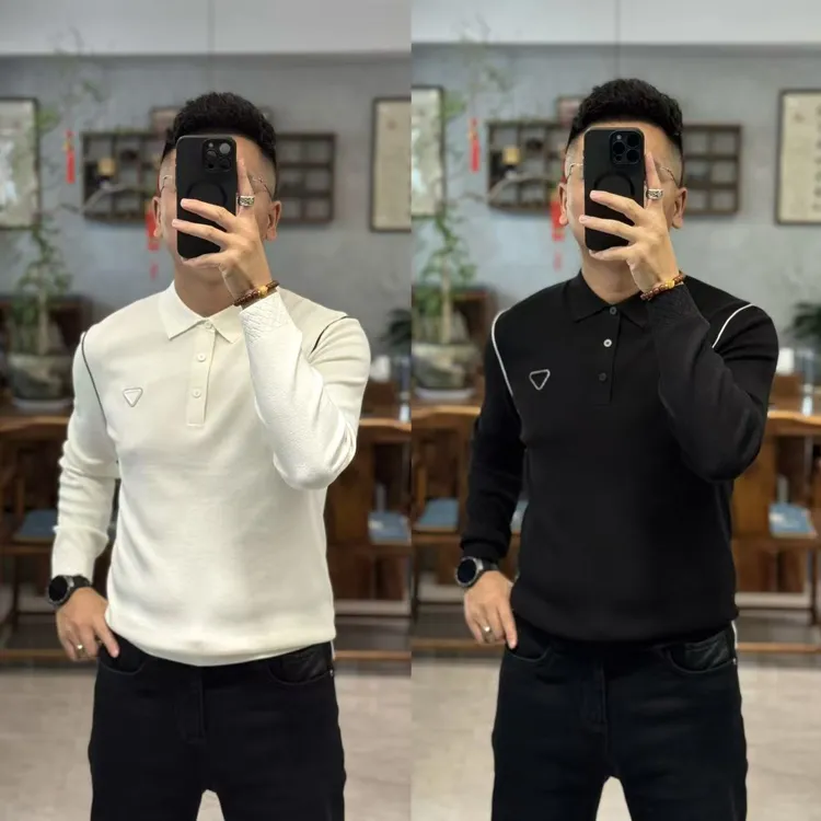 266122欧货秋季轻奢简约桑蚕丝混纺翻领系扣长袖男士针织衫