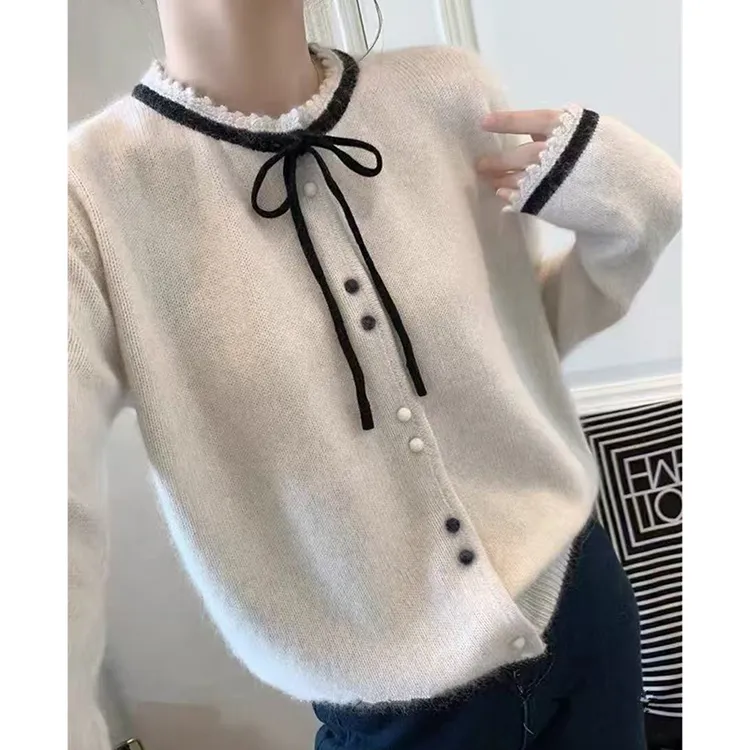 【运费补贴】领口蝴蝶结系带针织开衫毛衣韩系百搭小香风软糯上衣