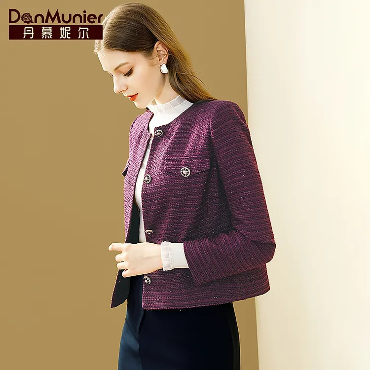 丹慕妮尔紫色法式高端小香风短外套女秋冬新款气质百搭显瘦上衣