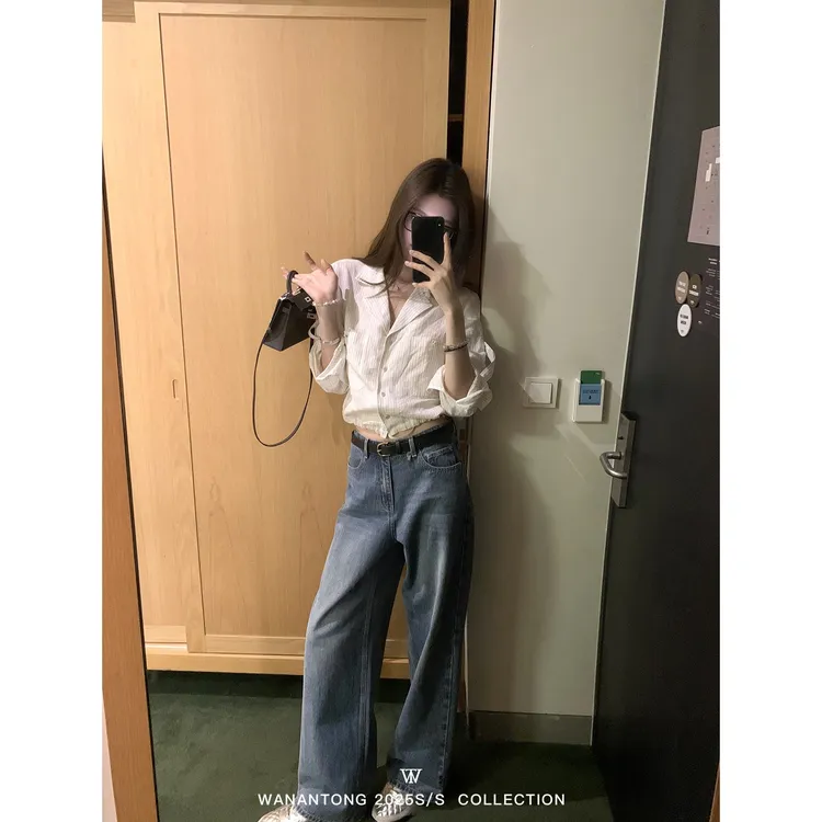 清潭洞欧尼officelady高智感亚麻衬衫女夏季长袖衬衣轻奢超火的