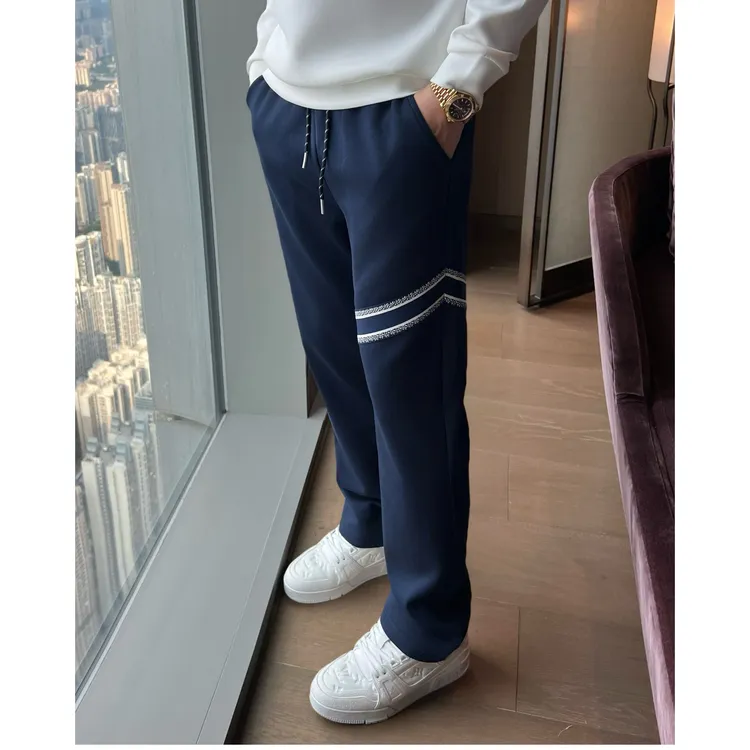 【斜纹织带】秋季简约舒适弹性液氨棉抗皱百搭刺绣休闲长裤李查德