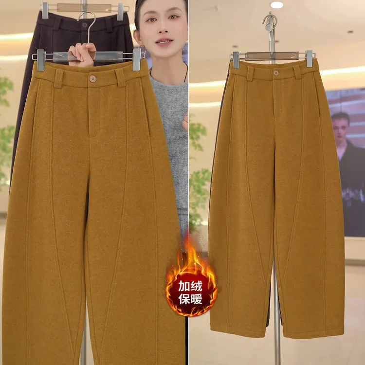 【认准正版】加绒羊毛弯刀裤女冬季加厚高腰显瘦直筒阔腿休闲毛呢裤