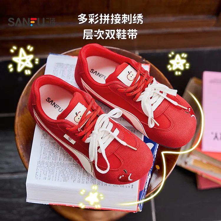 SANFU/三福女秋季新款时尚休闲百搭刺绣圆头赛车板鞋德训鞋844095