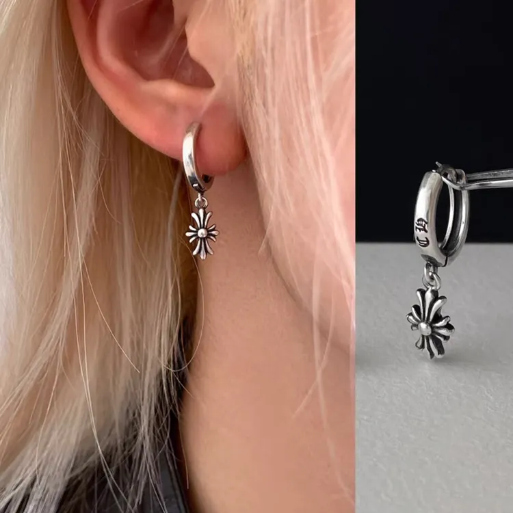 铜合金耳饰 十字架复古吊坠耳环高级耳圈个性耳钉女小众气质耳饰