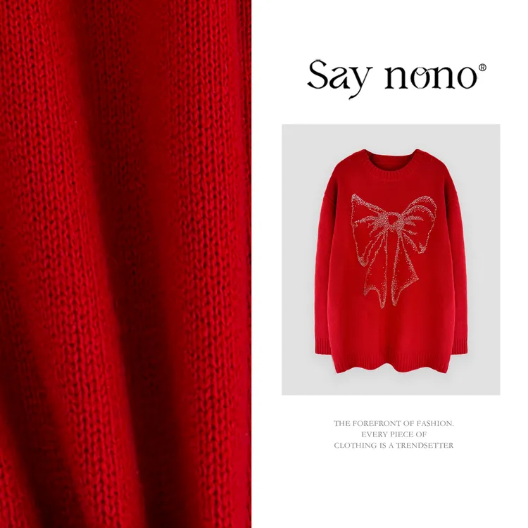 懒猫nono│Saynono亮钻蝴蝶结宽松慵懒风套头毛衣 GZ1505YY