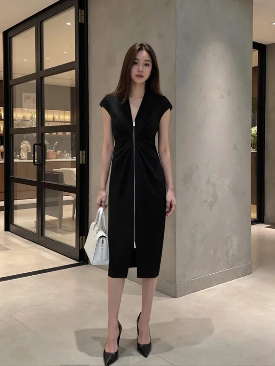 夏季设计收褶无袖连衣裙女显瘦气质收腰无袖背心裙SHBZXP621260