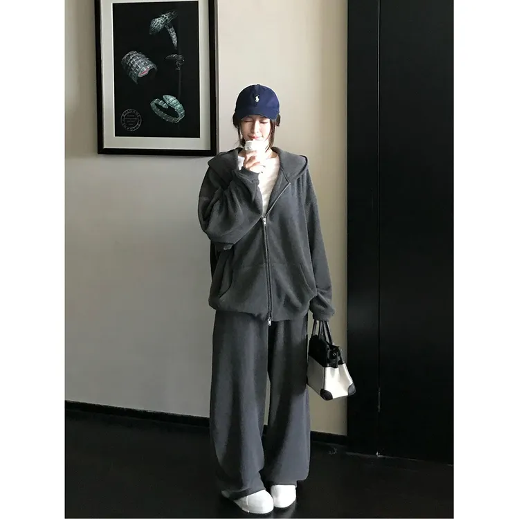 林木木家 人生Hoodie 老钱毛圈抓绒亲肤针织连帽卫衣/长裤套装秋