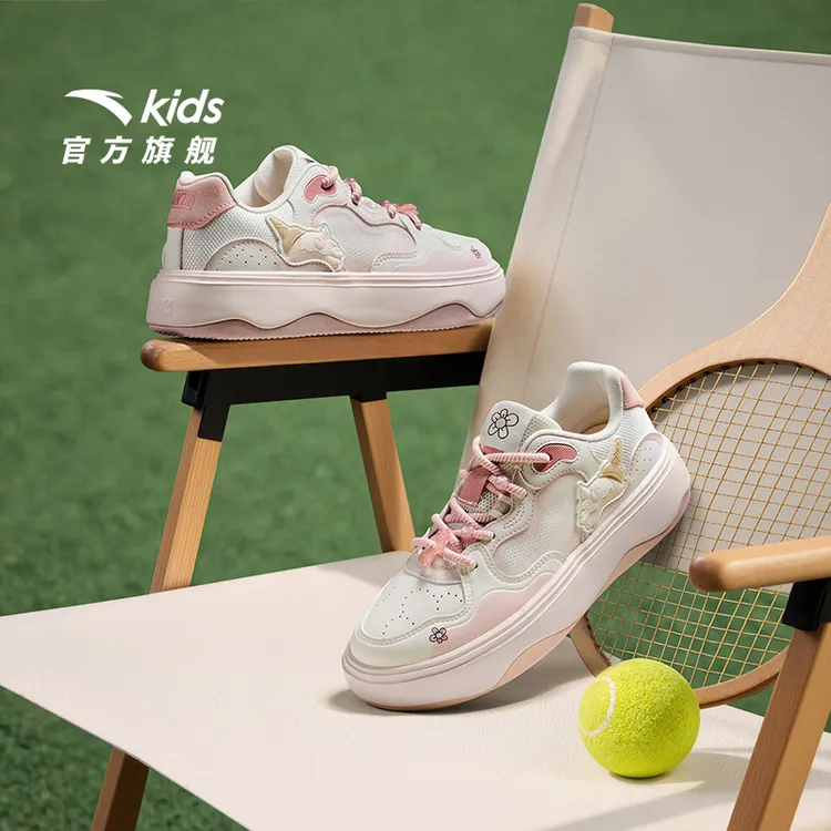 安踏儿童女大童板鞋2025夏季透气防滑耐磨厚底ins欧若风休闲低帮