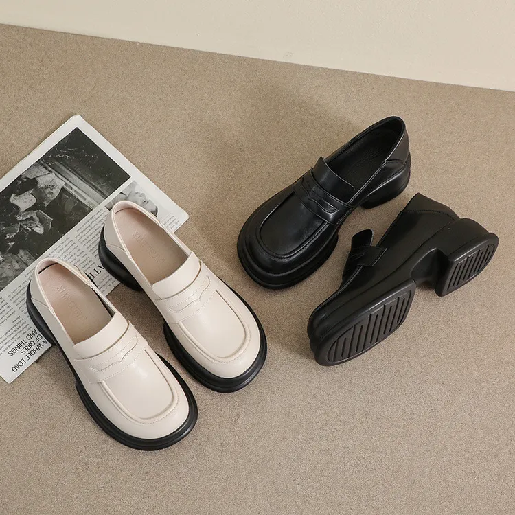 学生小码女鞋厚底圆头乐福鞋春秋新款内增高学院风小皮鞋百搭