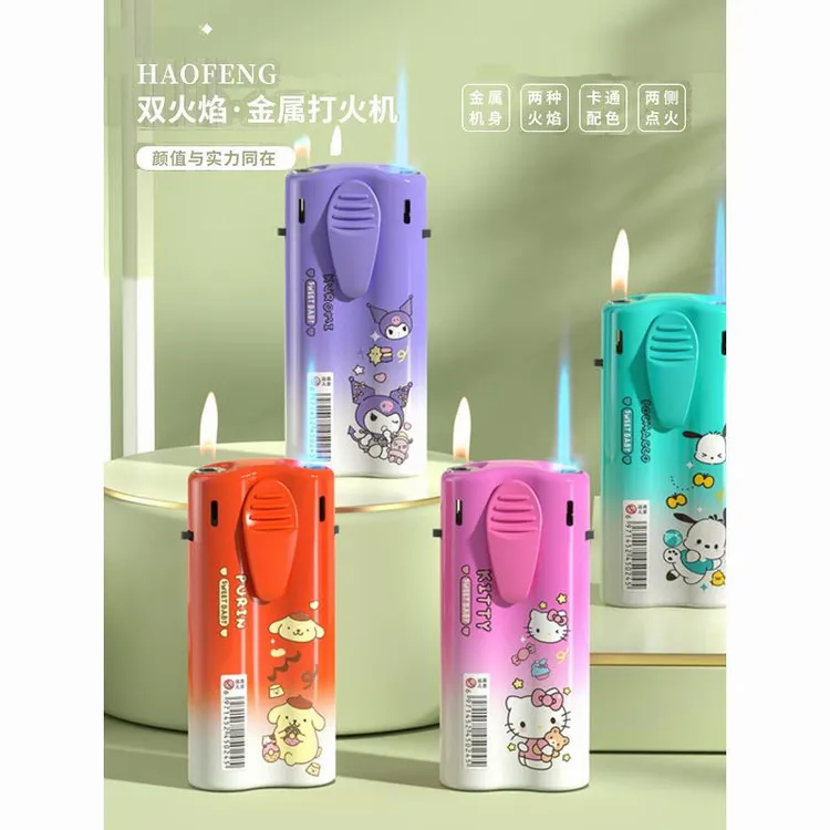 新款充气双火打火机蓝焰直冲卡通高颜值家用高档金属女礼物