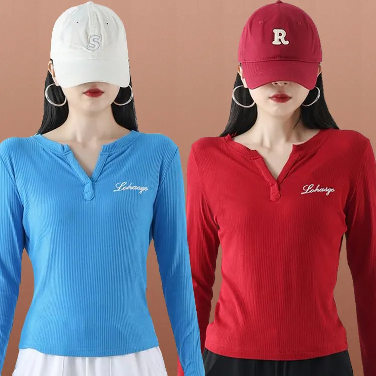 春秋新款广场舞服装上衣棉刺绣V领薄款长袖运动跳体操曳步舞蹈衣