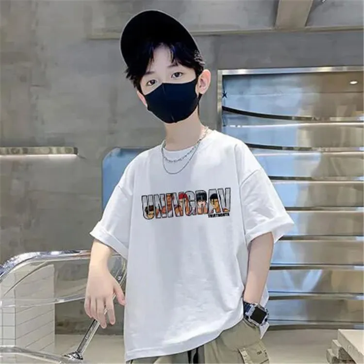 新款夏季童男宽松薄款纯棉卡通动漫印花洋气短袖T恤吸汗上衣男童