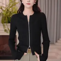 【商场同款】2025秋季新款时尚气质黑色立领双拉链冰丝针织长袖开衫