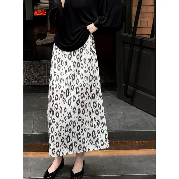 紫紫  桑蚕丝雪豹裙    艺术家系列松紧腰后开半身裙ZD07BZHJ057