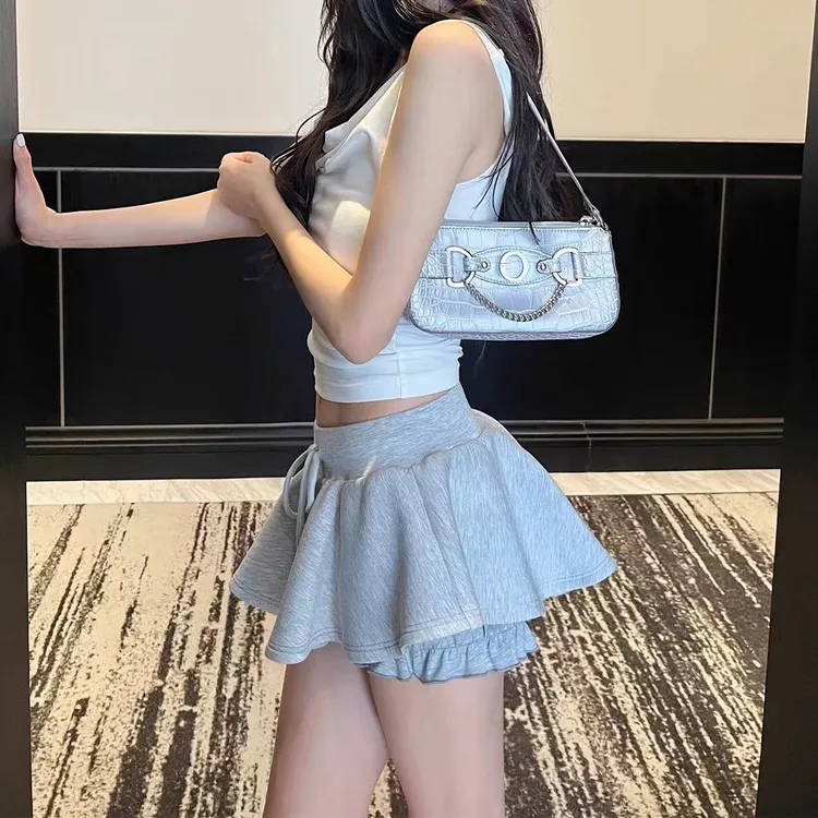 灰色短裙显瘦半身裙女夏季新款小个子防走光A字蓬蓬裙裤  G75