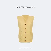 SHIIEELL【暖阳马夹】法式软糯羊毛柠檬黄绞花针织开衫马夹Z7476